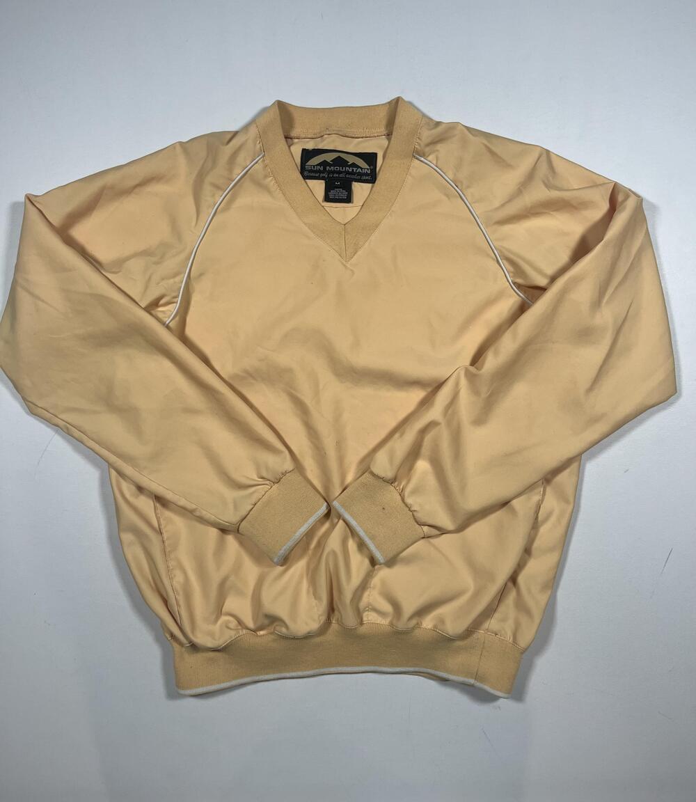 Sun Mountain Golf Windbreaker Jacket Mens Medium Beige V Neck Pullover Sweater